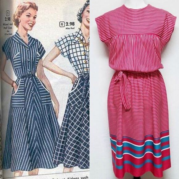 VINTAGE 70s Sears the Fashion Place Rose Dress 14 - Picture 1 of 13